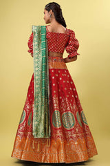 Red Jacquard Woven Lehenga Choli