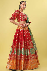 Red Jacquard Woven Lehenga Choli