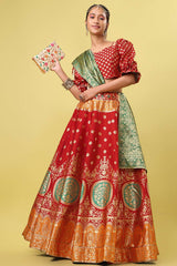 Red Jacquard Woven Lehenga Choli