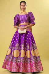 Purple Jacquard Woven Lehenga Choli