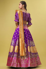 Purple Jacquard Woven Lehenga Choli