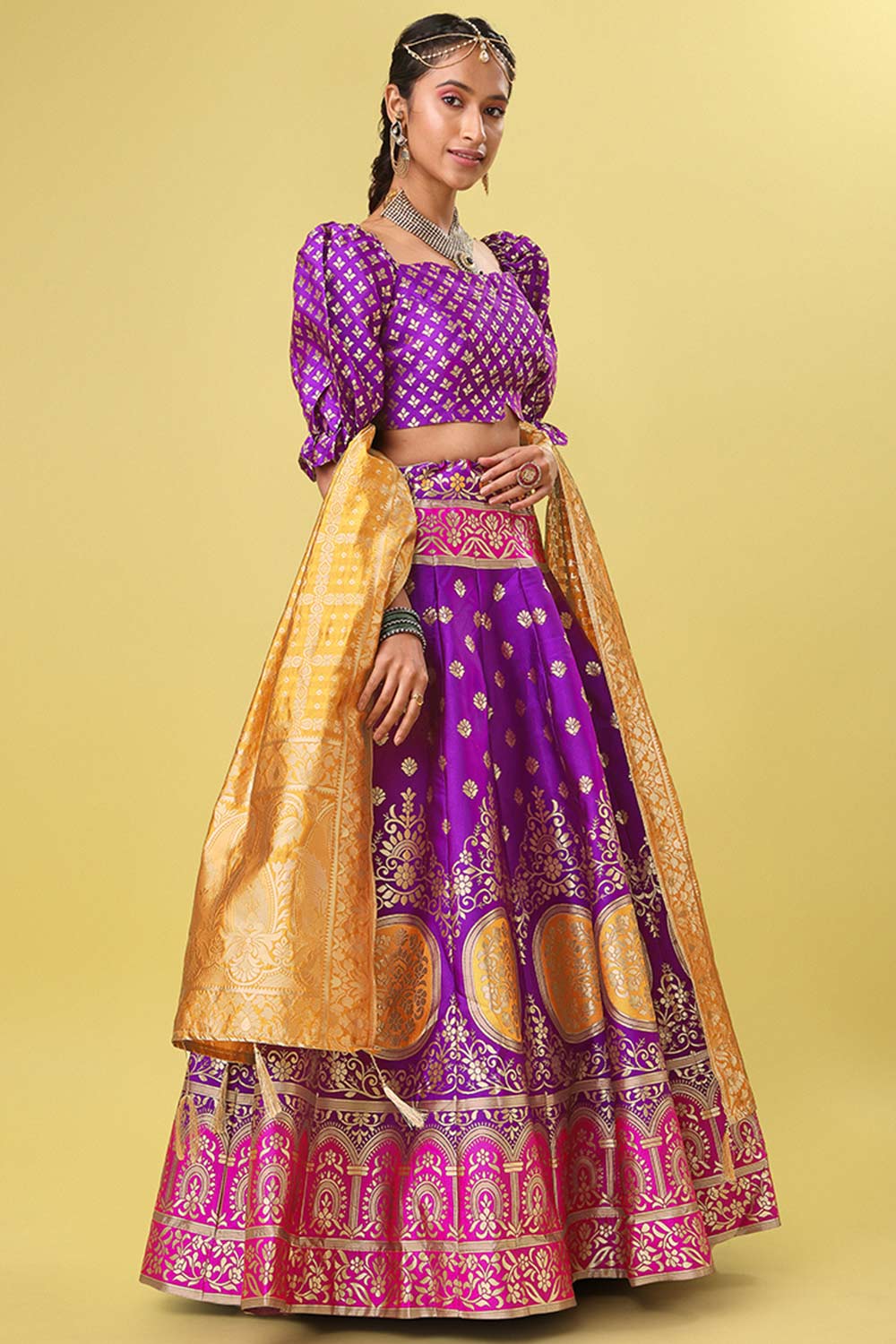 Purple Jacquard Woven Lehenga Choli