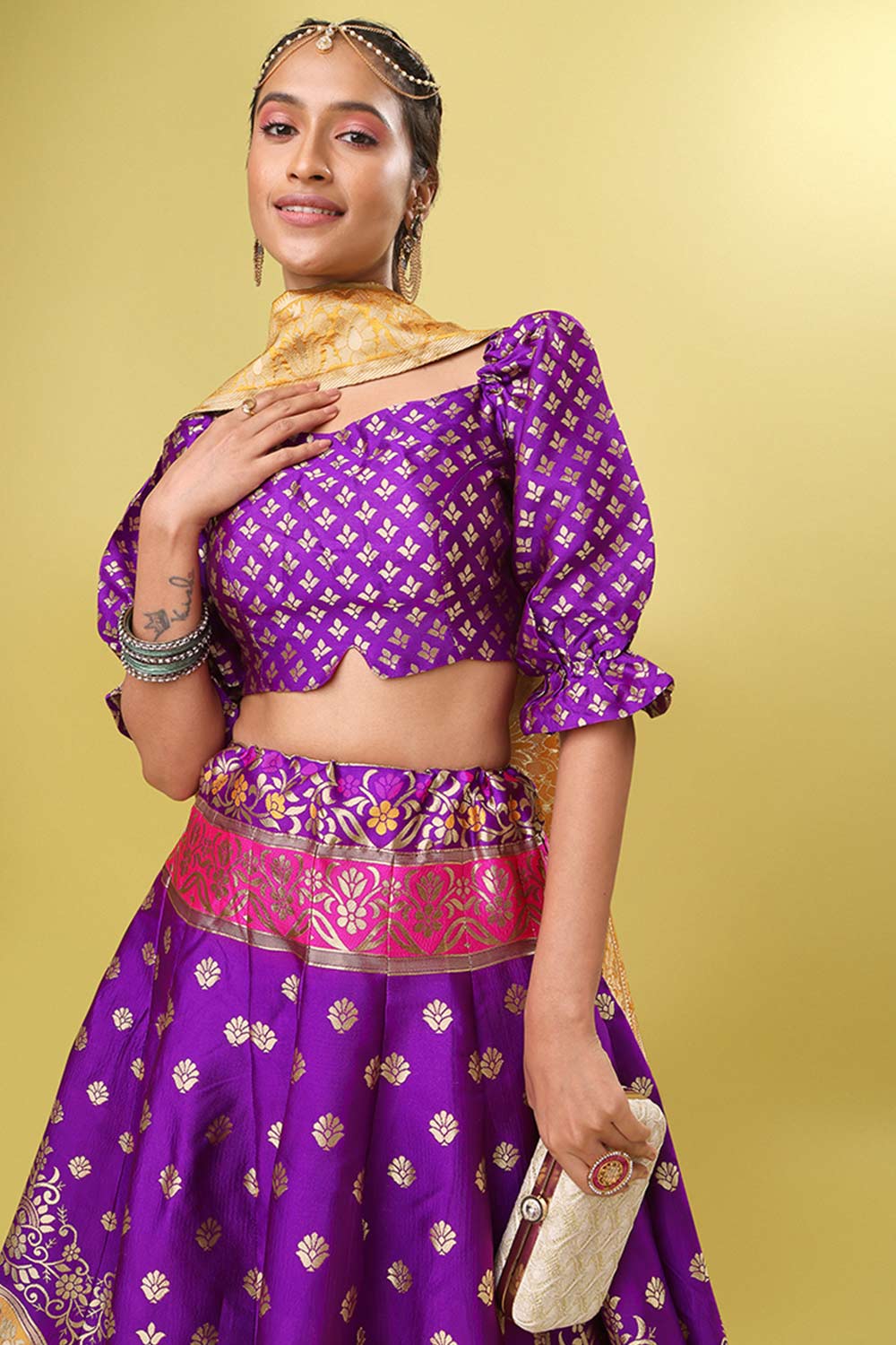 Purple Jacquard Woven Lehenga Choli