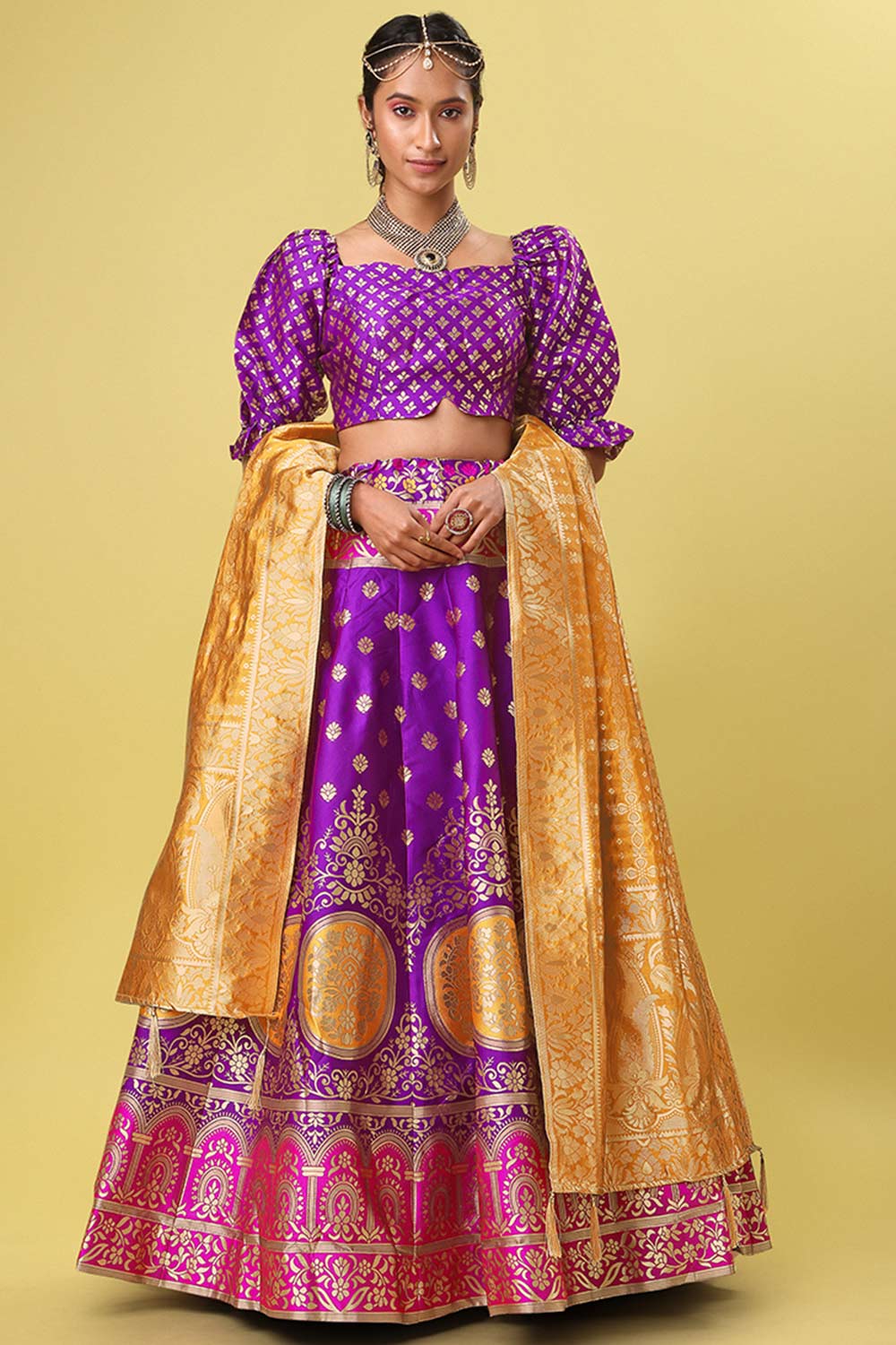 Purple Jacquard Woven Lehenga Choli