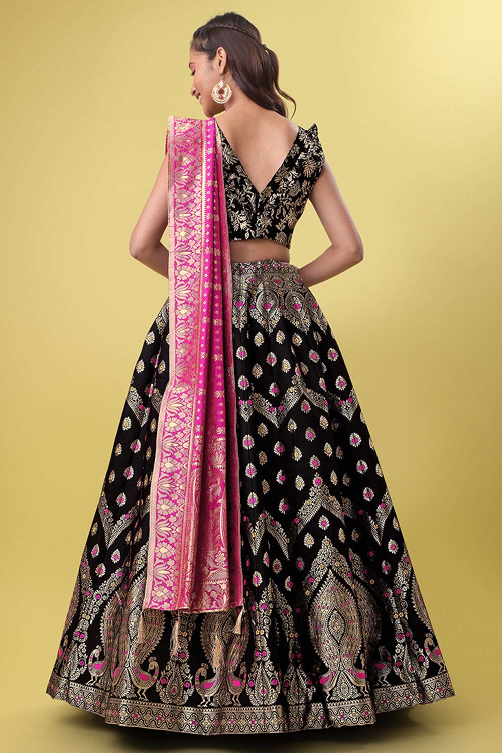 Black Jacquard Woven Lehenga Choli