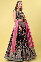 Black Jacquard Woven Lehenga Choli