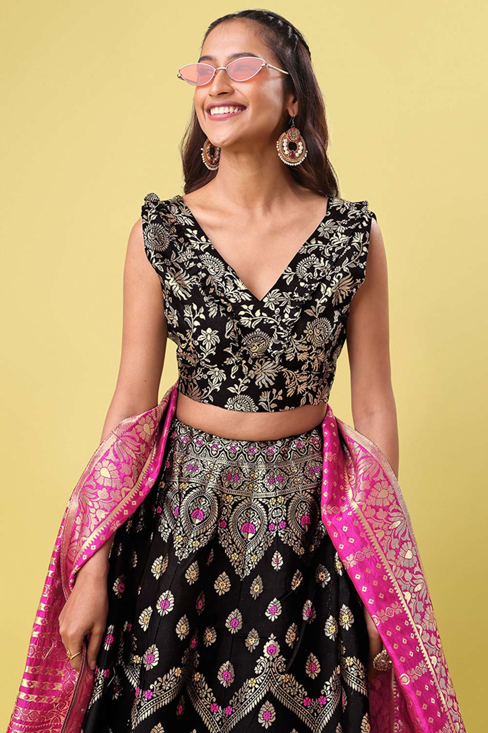 Black Jacquard Woven Lehenga Choli