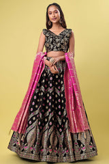 Black Jacquard Woven Lehenga Choli