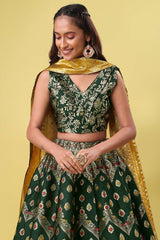 Dark Green Jacquard Woven Lehenga Choli