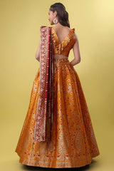 Orange Jacquard Woven Lehenga Choli