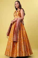 Orange Jacquard Woven Lehenga Choli