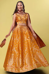 Orange Jacquard Woven Lehenga Choli