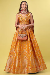 Orange Jacquard Woven Lehenga Choli