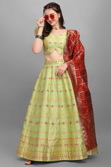 Light Green Jacquard Woven Lehenga Choli