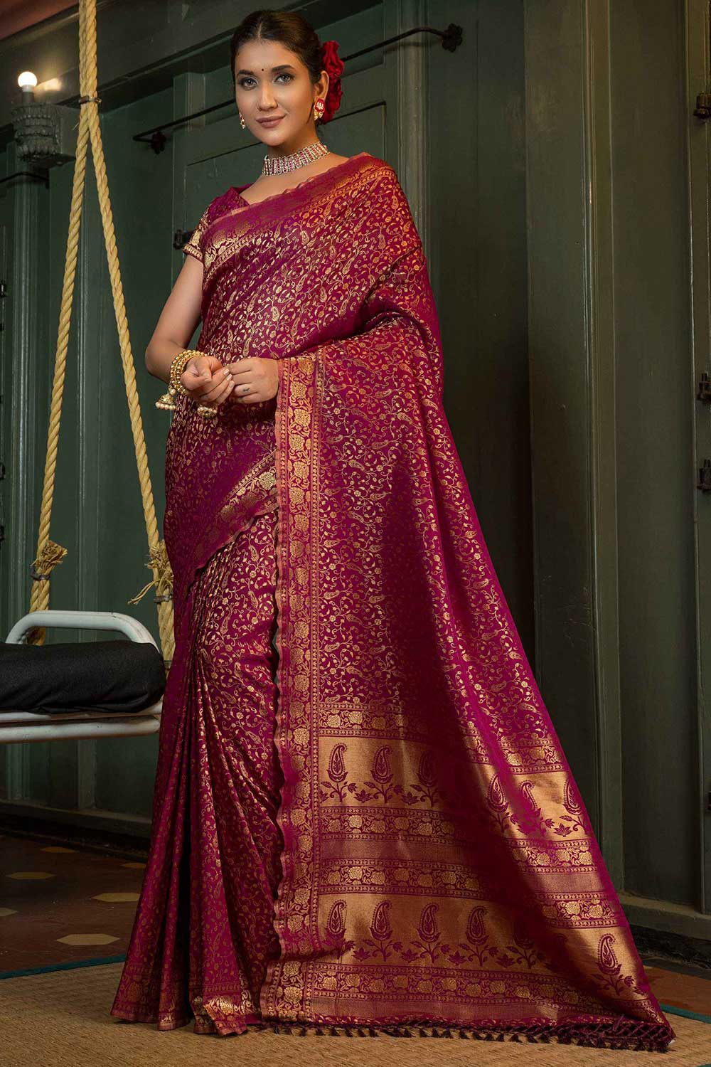 Wine Purple Art Silk Zari Saree