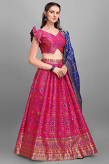 Rani Pink Jacquard Woven Lehenga Choli