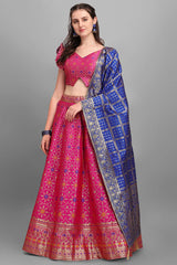 Rani Pink Jacquard Woven Lehenga Choli