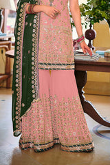 Baby Pink Embroidered Faux Georgette Fancy Palazzo Suit