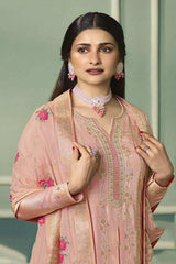 Peach Viscose Jacquard Embroidered Salwar Suit