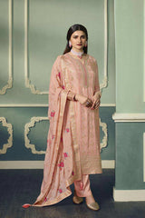 Peach Viscose Jacquard Embroidered Salwar Suit