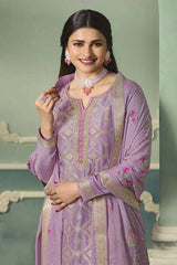 Lavender Viscose Jacquard Embroidered Salwar Suit