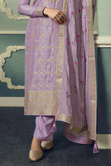 Lavender Viscose Jacquard Embroidered Salwar Suit