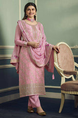 Baby Pink Viscose Jacquard Embroidered Salwar Suit