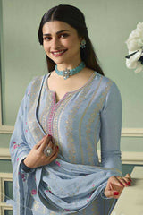 Blue Viscose Jacquard Embroidered Salwar Suit