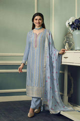 Blue Viscose Jacquard Embroidered Salwar Suit