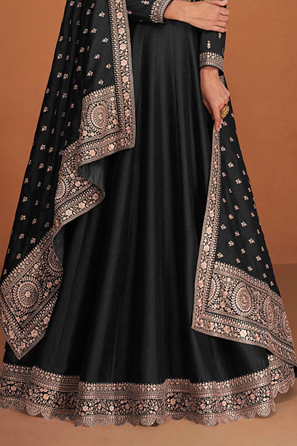 Black Silk Embroidered Anarkali Suit