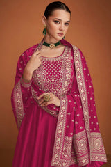 Magenta Silk Embroidered Anarkali Suit