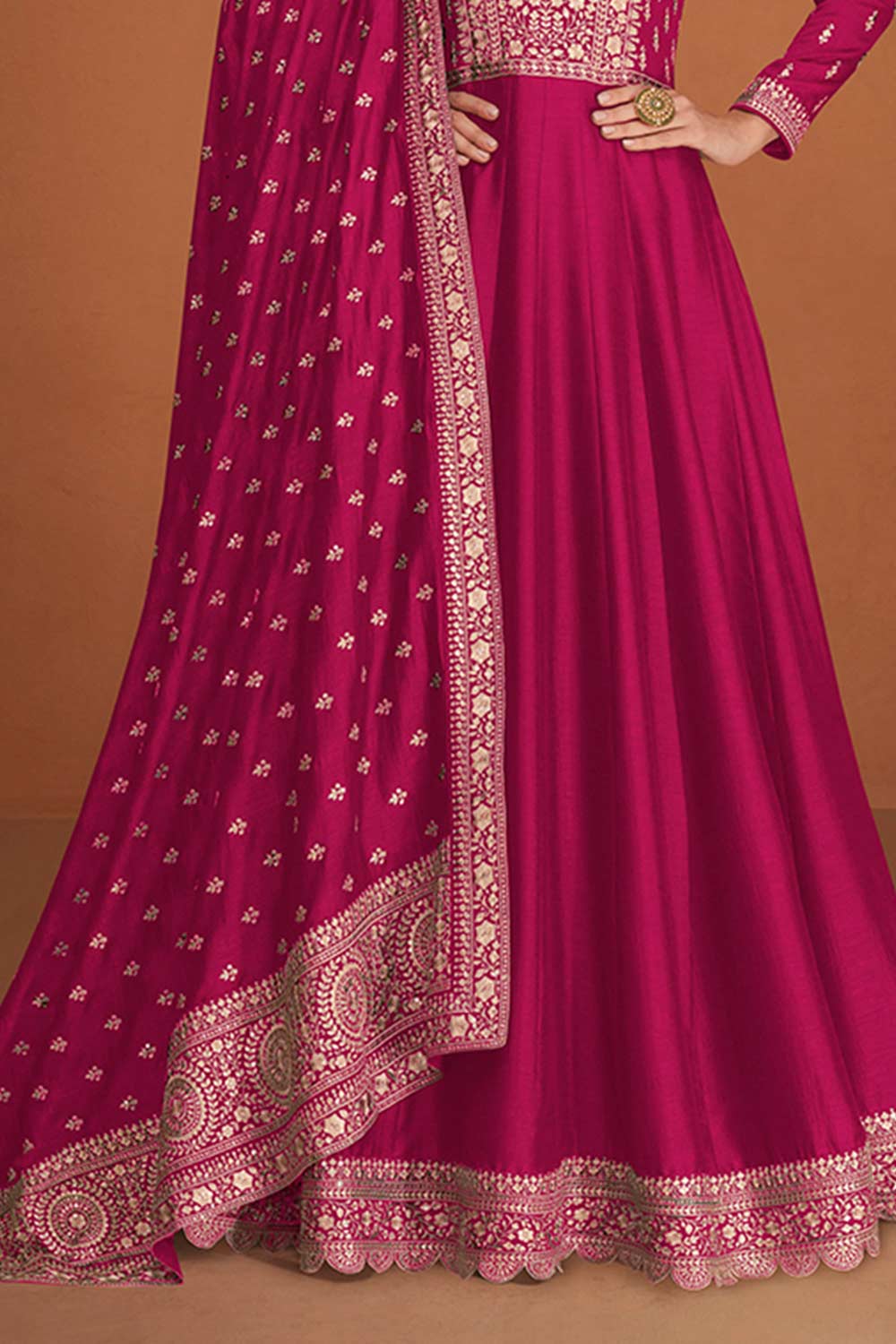 Magenta Silk Embroidered Anarkali Suit