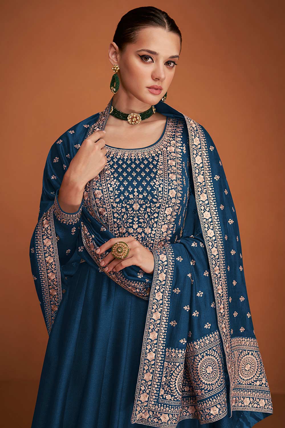 Blue Silk Embroidered Anarkali Suit