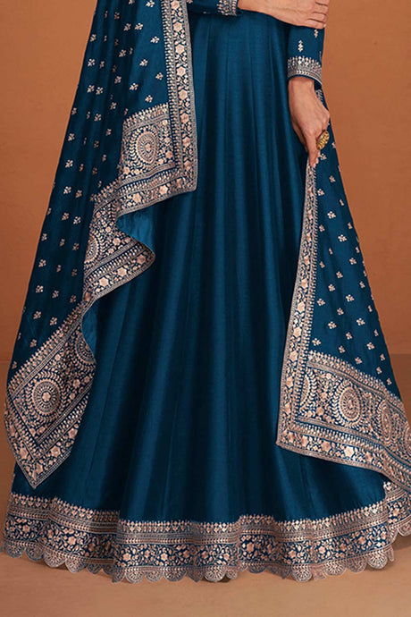 Blue Silk Embroidered Anarkali Suit