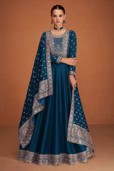 Blue Silk Embroidered Anarkali Suit