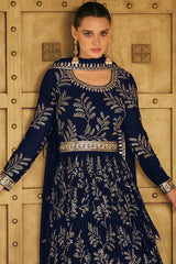 Navy Blue Georgette Embroidered Party Wear Suit