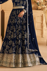 Navy Blue Georgette Embroidered Party Wear Suit