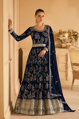 Navy Blue Georgette Embroidered Party Wear Suit