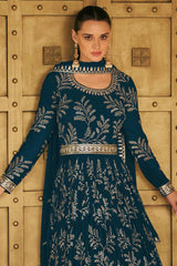 Teal Georgette Embroidered Party Wear Suit