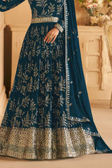 Teal Georgette Embroidered Party Wear Suit