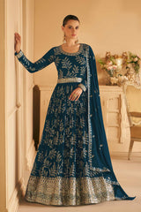 Teal Georgette Embroidered Party Wear Suit