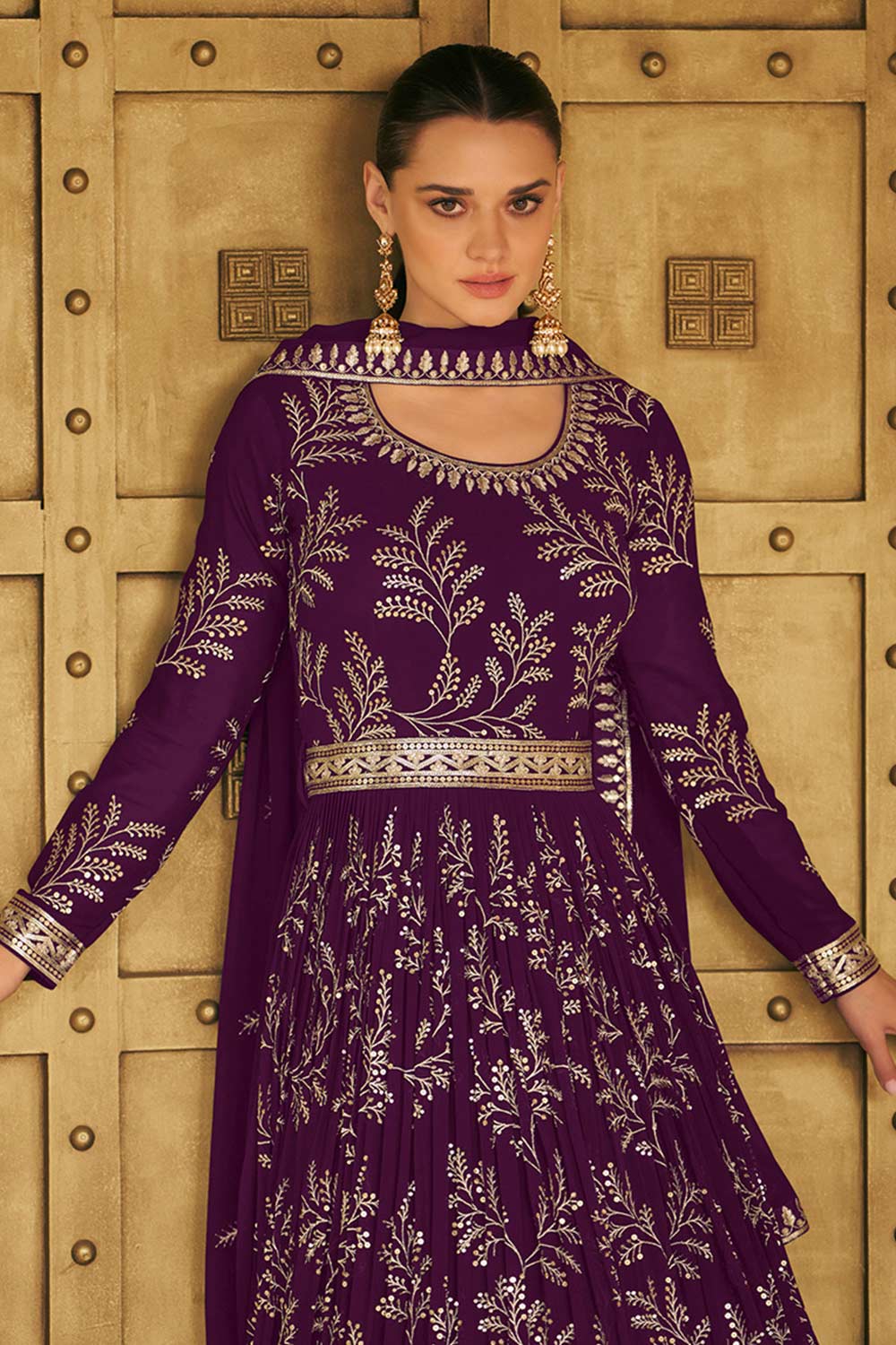 Purple Georgette Embroidered Party Wear Suit