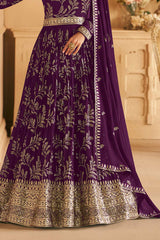 Purple Georgette Embroidered Party Wear Suit