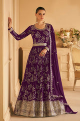 Purple Georgette Embroidered Party Wear Suit