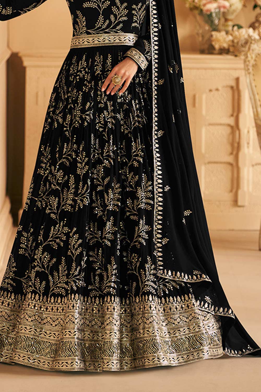 Black Georgette Embroidered Party Wear Suit