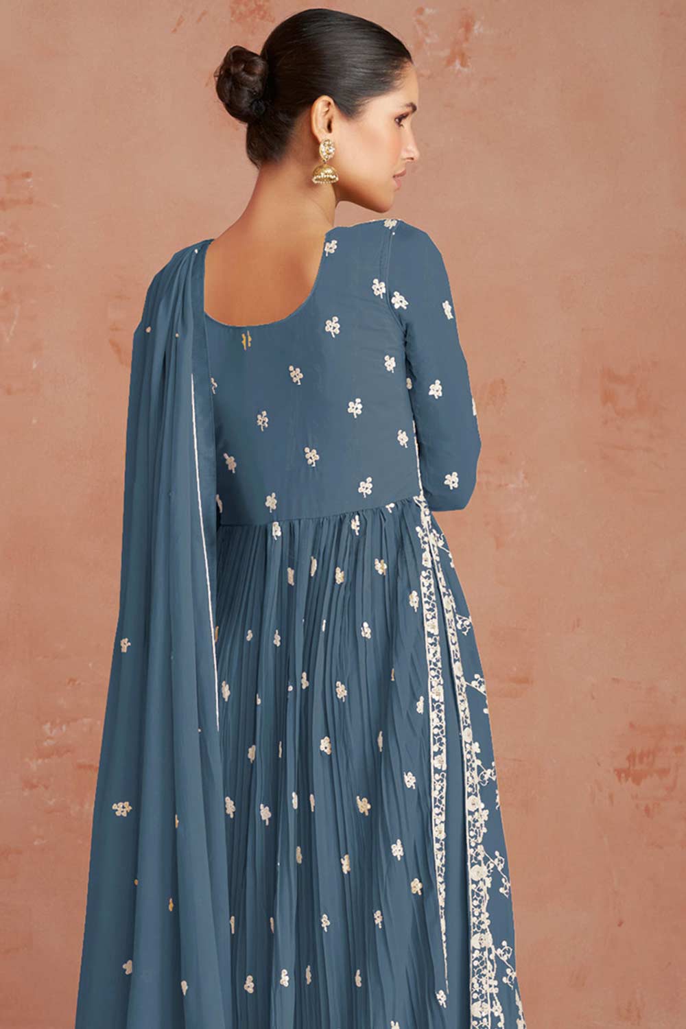 Teal Blue Viscose Jacquard Embroidered Salwar Suit