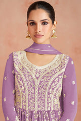 Lavender Faux Georgette Embroidered Palazzo Suit