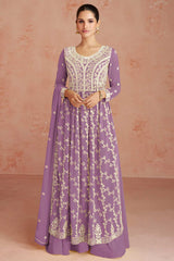 Lavender Faux Georgette Embroidered Palazzo Suit