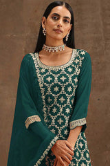 Dark Green Georgette Embroidered Palazzo Suit