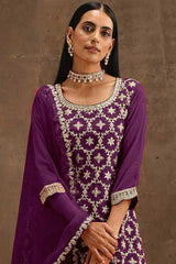 Purple Georgette Embroidered Palazzo Suit